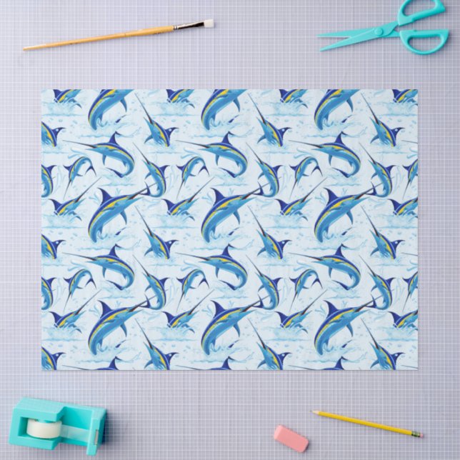 Papier Mousseline Marlin Bleu Jaillissant de l'Océan (Artisanat)