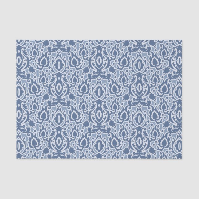 Papier Mousseline Marocain bleu gris Casbah Damask (Recto)