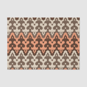 Papier Mousseline Marocaine Ikat Damask, Brown, Taupe & Coral