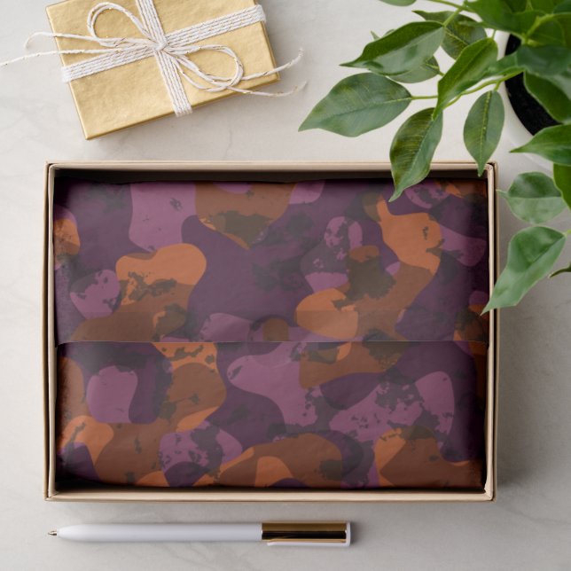 Papier Mousseline marron et camouflage orange abstrait (Cadeau)