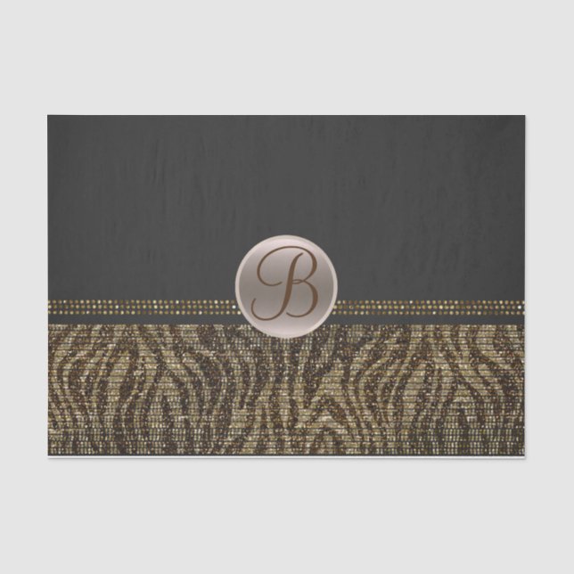 Papier Mousseline Marron Or Zèbre Étincelle Glam Monogramme Initiale (Recto)