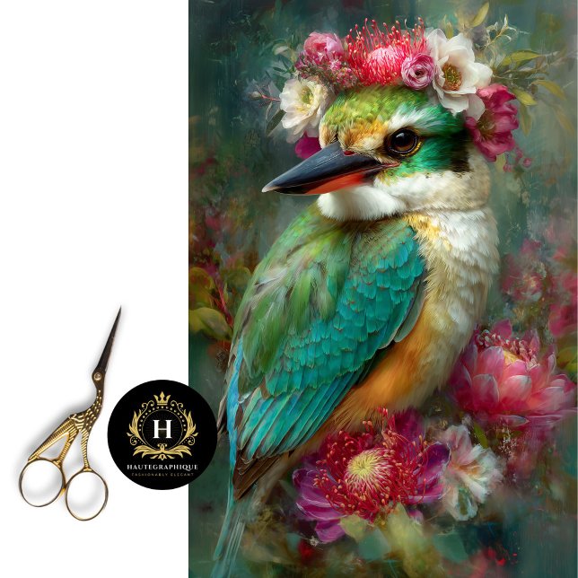 Papier Mousseline Martin-pêcheur & Fleurs de Protéa australiennes -  (Créateur téléchargé)