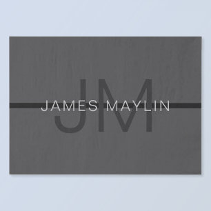Papier Mousseline Masculine élégant gris foncé Nom et monogramme