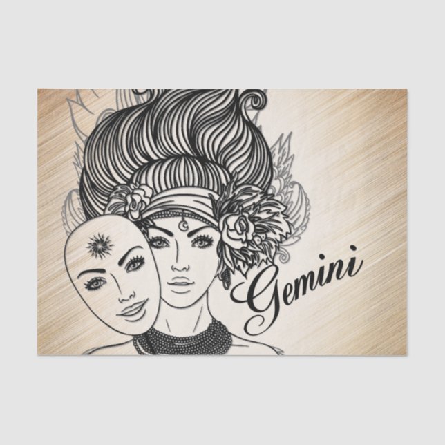 Papier Mousseline Masque de Gémeaux Zodiaque Rustique (Recto)