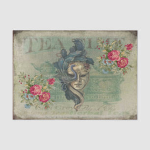 Papier Mousseline Masque de style vintage, fleurs, thé à temps