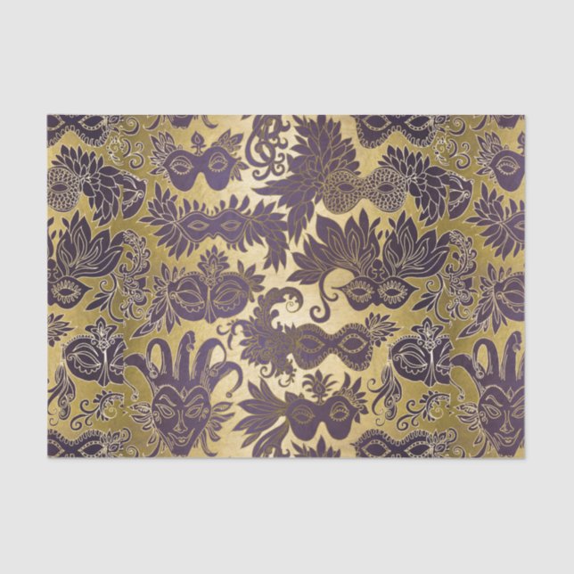 Papier Mousseline Masques Mardi Gras Gold et Purple (Recto)
