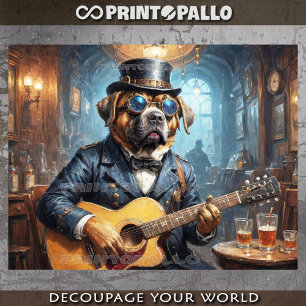 Papier Mousseline Mastiff steampunk chien jouant de la guitare -