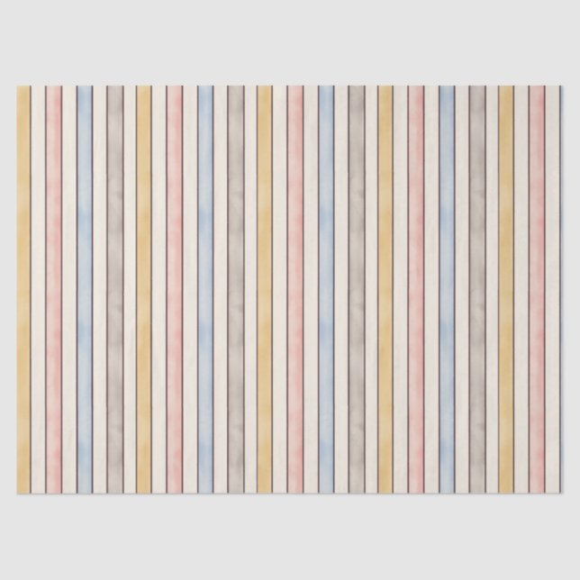 Papier Mousseline Matching, Subdued Pink, Yellow and Blue Stripes  (Recto)