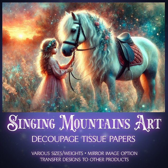 Papier Mousseline Matin Meadow mignon fille et cheval découpage (Créateur téléchargé)