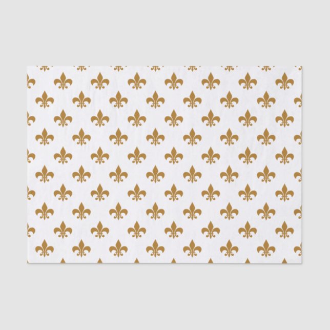 Papier Mousseline Matte Gold Fleur-de-lis sur Blanc (Recto)