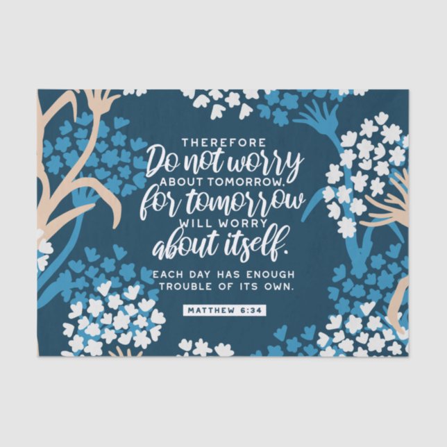 Papier Mousseline Matthieu 6:34 Verse de la Bible (Recto)