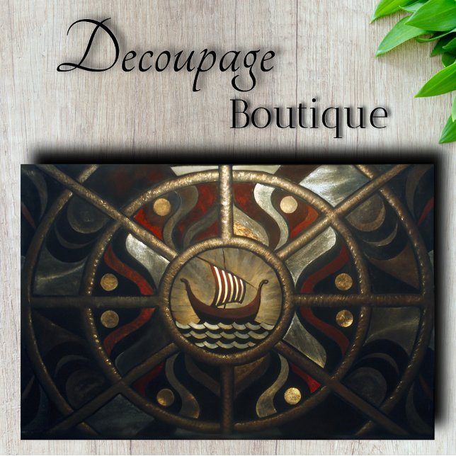 Papier Mousseline Médaillon de bateau long Viking en découpage (Viking Longship Medallion Decoupage Tissue Paper)