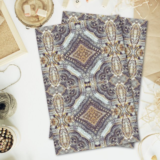 Papier Mousseline Médaillon d'or gris kaléidoscopique (Kaleidoscopic grey Gold Medallion steampunk gears Tissue Paper)