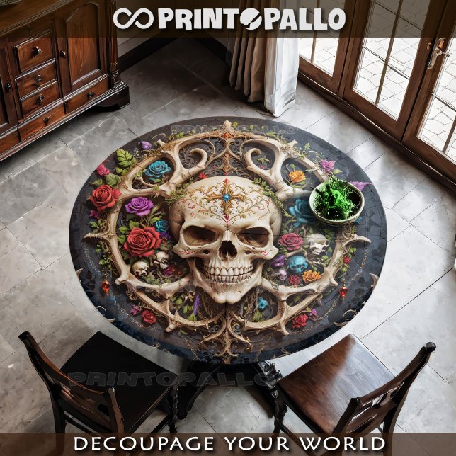 Papier Mousseline Médaillon d'os pirate avec crâne et fleurs (Créateur téléchargé)