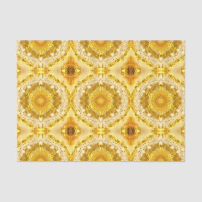Papier Mousseline Médaillon Motif en Motif Batik Jaune de moutarde (Recto)