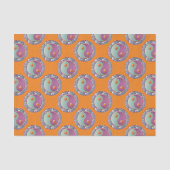 Papier Mousseline Médaillon Yin Yang Violet Turquoise (Recto)