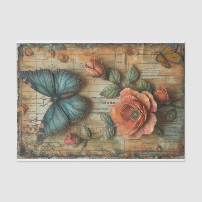 Papier Mousseline Média mixte rose et papillon (Recto)