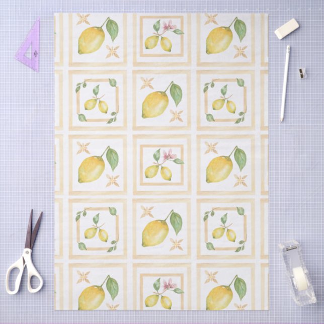 Papier Mousseline Mediterrenean Citrus Lemon pattern (Artisanat)