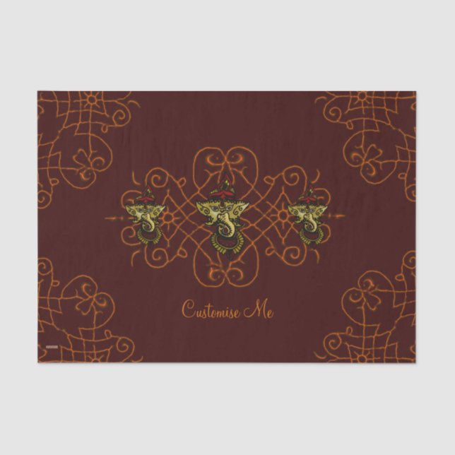 Papier Mousseline Mehndi Ganesha (Rouge) (Recto)