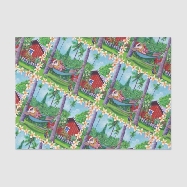Papier Mousseline Mele Kalikimaka Père Noël en vacances à Hawaii (Recto)