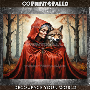 Papier Mousseline Mémé rouge chevauchante avec le loup