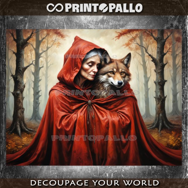 Papier Mousseline Mémé rouge chevauchante avec le loup (Créateur téléchargé)