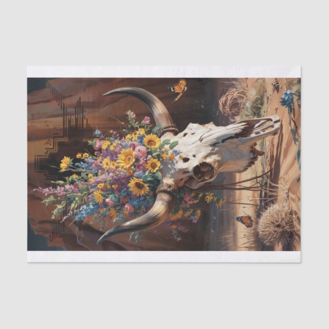 Papier Mousseline Mémorial de la Fleur du désert, crâne de Longhorn  (Recto)