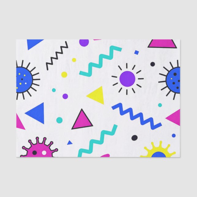 Papier Mousseline Memphis Style Retro Virus Pattern Neon (Recto)