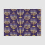 Papier Mousseline Ménorah d'or bleu<br><div class="desc">Motif de la menorah juive avec des bougies sur du papier d'emballage cadeau arrière - plan bleu.</div>