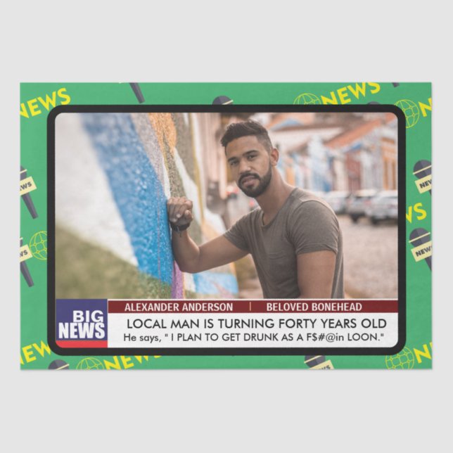 Papier Mousseline Mens Funny 40th Birthday TV News 50th 60th (Recto)