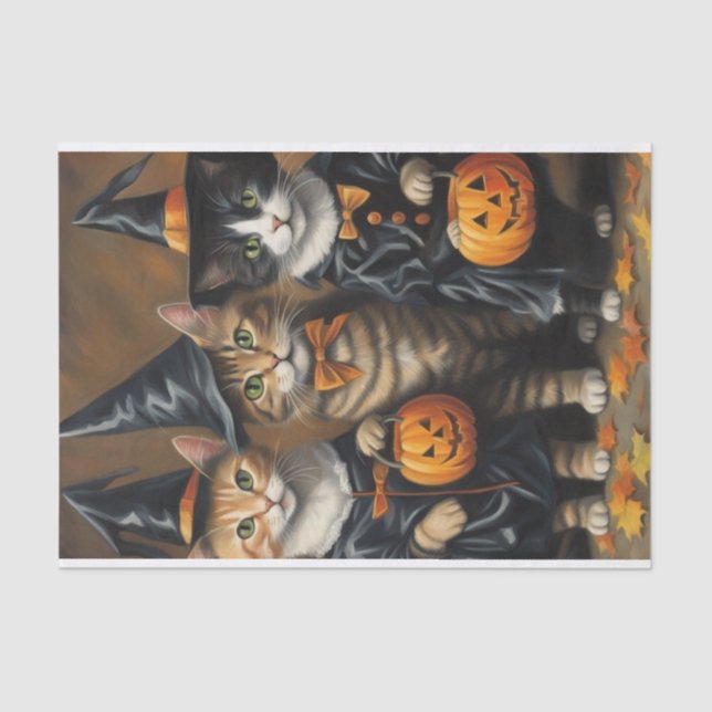 Papier Mousseline Meow-loween : Trick-or-Trakers Chats Découpage (Recto)