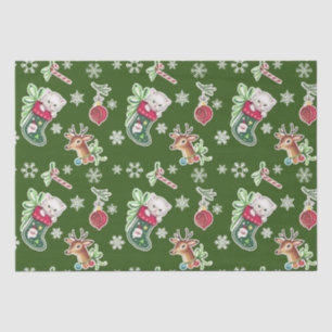 Papier Mousseline Meowy Christmas Happy Reindeer on Green