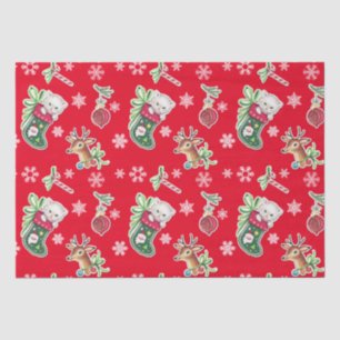 Papier Mousseline Meowy Christmas Happy Reindeer on Red