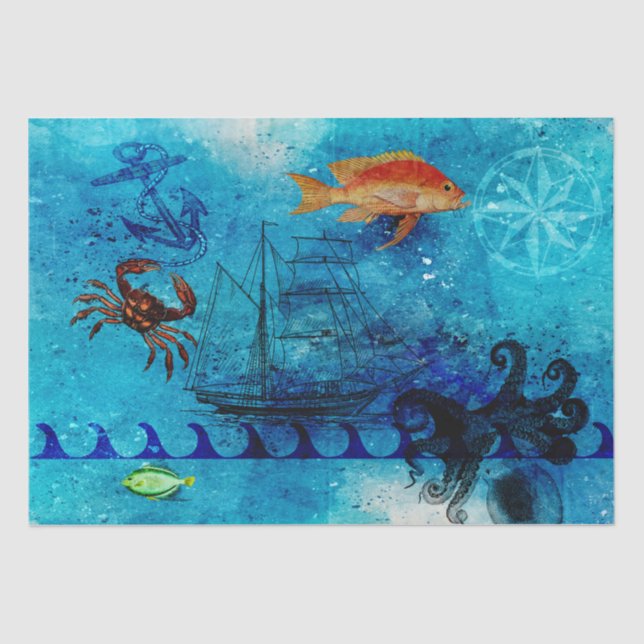 Papier Mousseline Mer Noire vintage Bleue Profond (Recto)