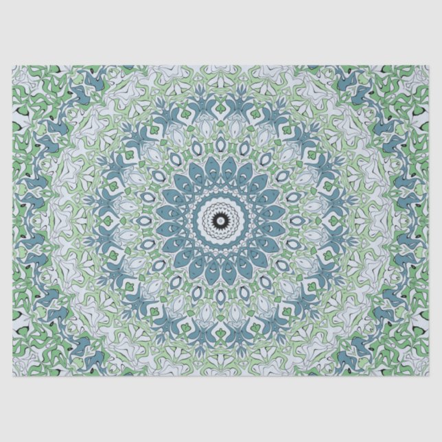 Papier Mousseline Mer Vert et Bleu Côte Motif Mandala (Recto)