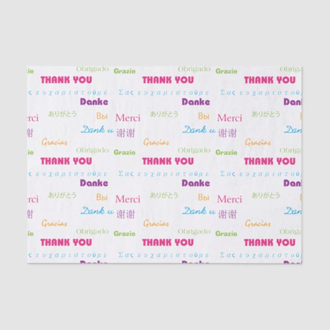 Papier Mousseline Merci Arc-en-ciel de nombreuses langues Texte (Recto)