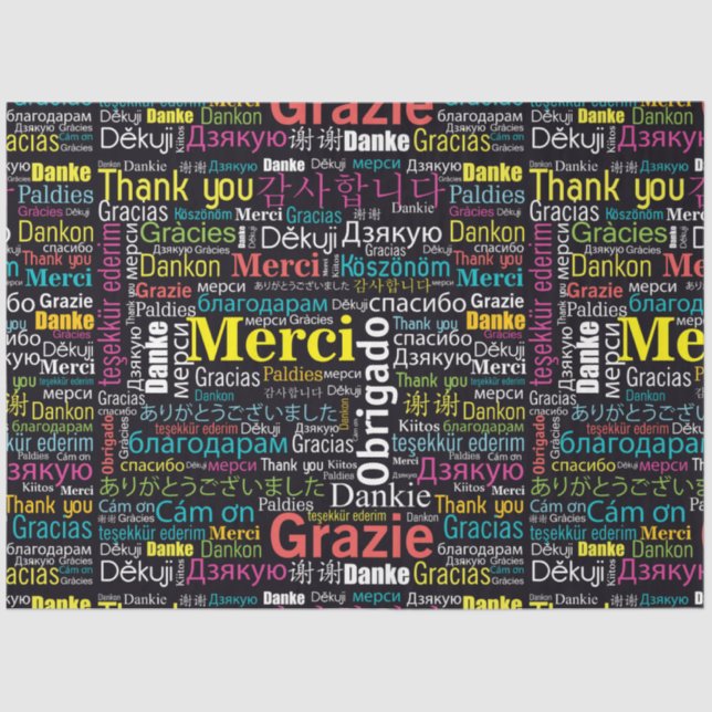 Papier Mousseline Merci dans de nombreuses langues Tissus (Recto)