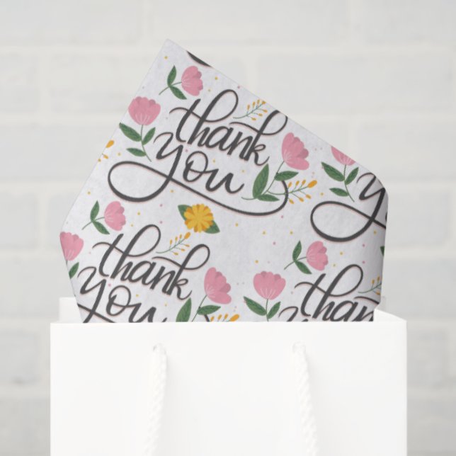 Papier Mousseline Merci- Typographie moderne & accents floraux (Sac cadeau)