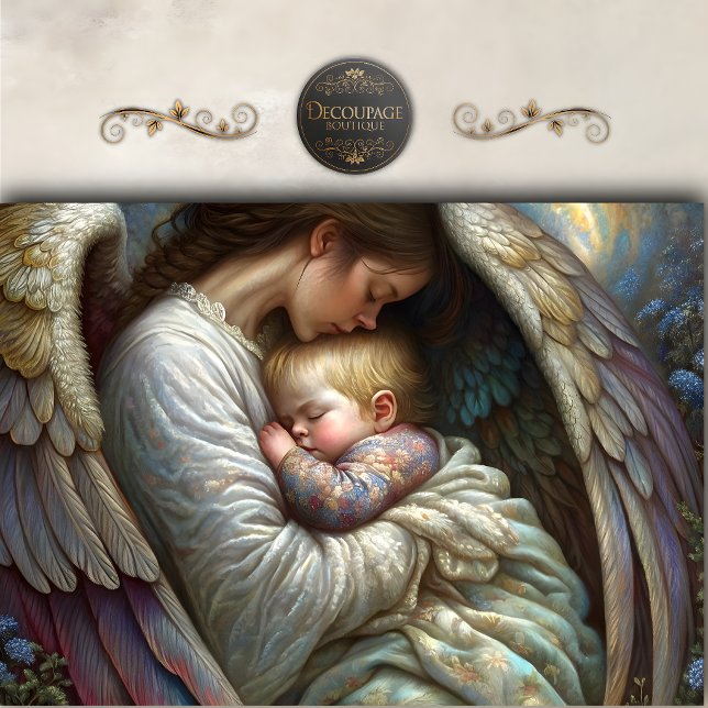 Papier Mousseline Mère Ange tenant les ailes de bébé Découpage (Mother Angel Holding Baby Wings Decoupage Tissue Paper)