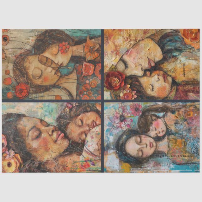 Papier Mousseline Mère Fille Artiste Crafting Collage Découpage (Recto)