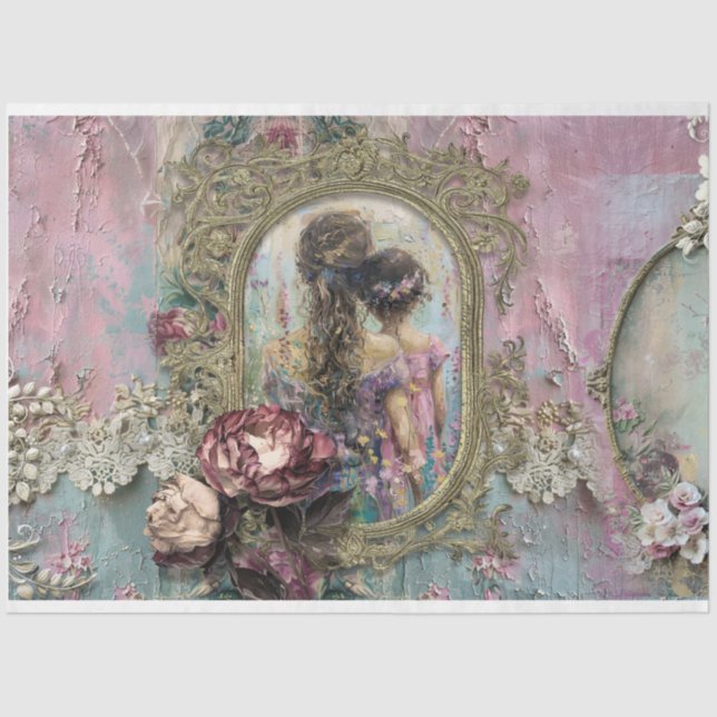 Papier Mousseline Mère & Fille Shabby Chic & Collage Floral (Recto)
