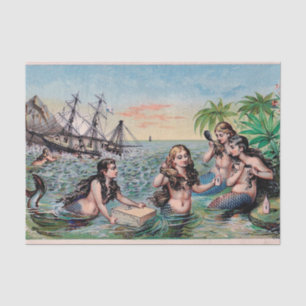 Papier Mousseline Mermaid Antique Magie Océan Nautique