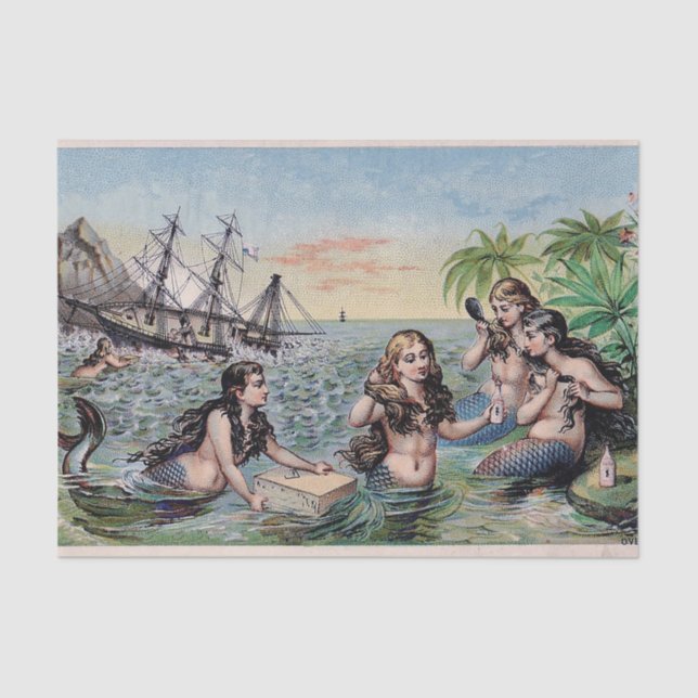 Papier Mousseline Mermaid Antique Magie Océan Nautique (Recto)