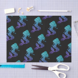 Papier Mousseline Mermaid aqua bleu ombre motif noir