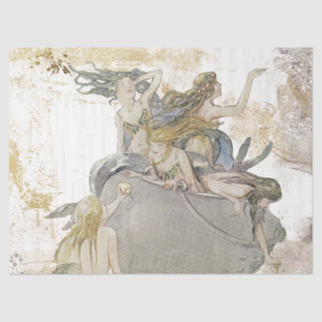 Papier Mousseline Mermaid Gold Silver dénoué Vintage (Recto)