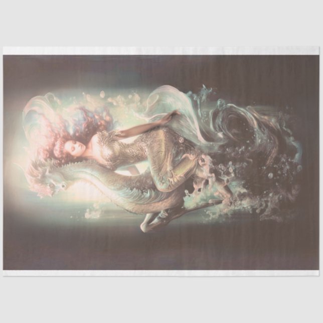 Papier Mousseline Mermaid Riding Seahorse Decoupage (Recto)