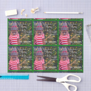 Papier Mousseline Merry Bright Russe Snowman Nom Motif vert