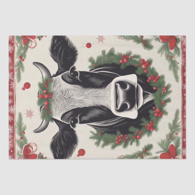 Papier Mousseline Merry Moo-mas : Vache habillée pour le Découpage d (Recto)