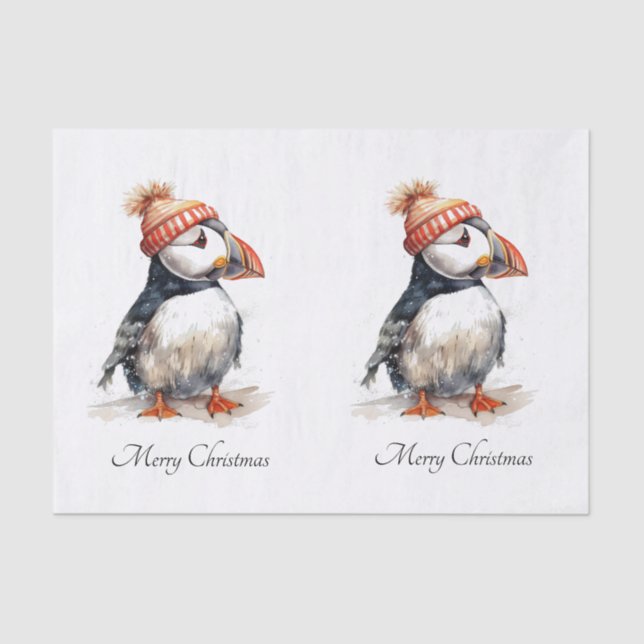Papier Mousseline Merry Puffin, personnalisé (Recto)