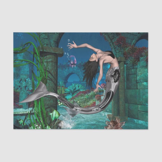 Papier Mousseline Merveilleuse sirène avec poisson imaginaire (Recto)